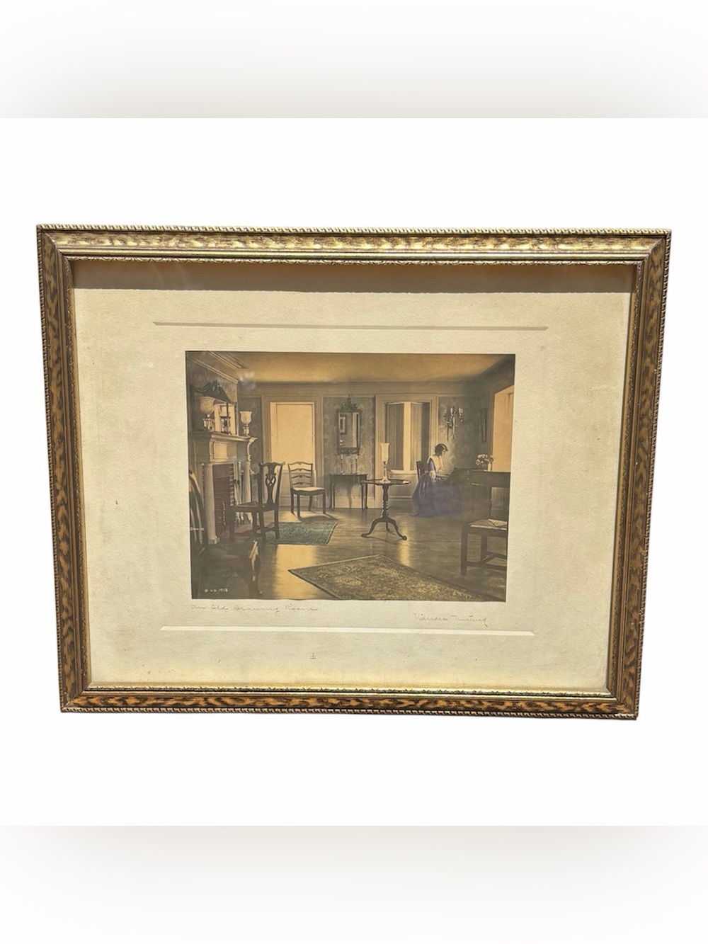Wallace Nutting “An Old Drawing Room” Hand-Colored Print – Colonial Scene